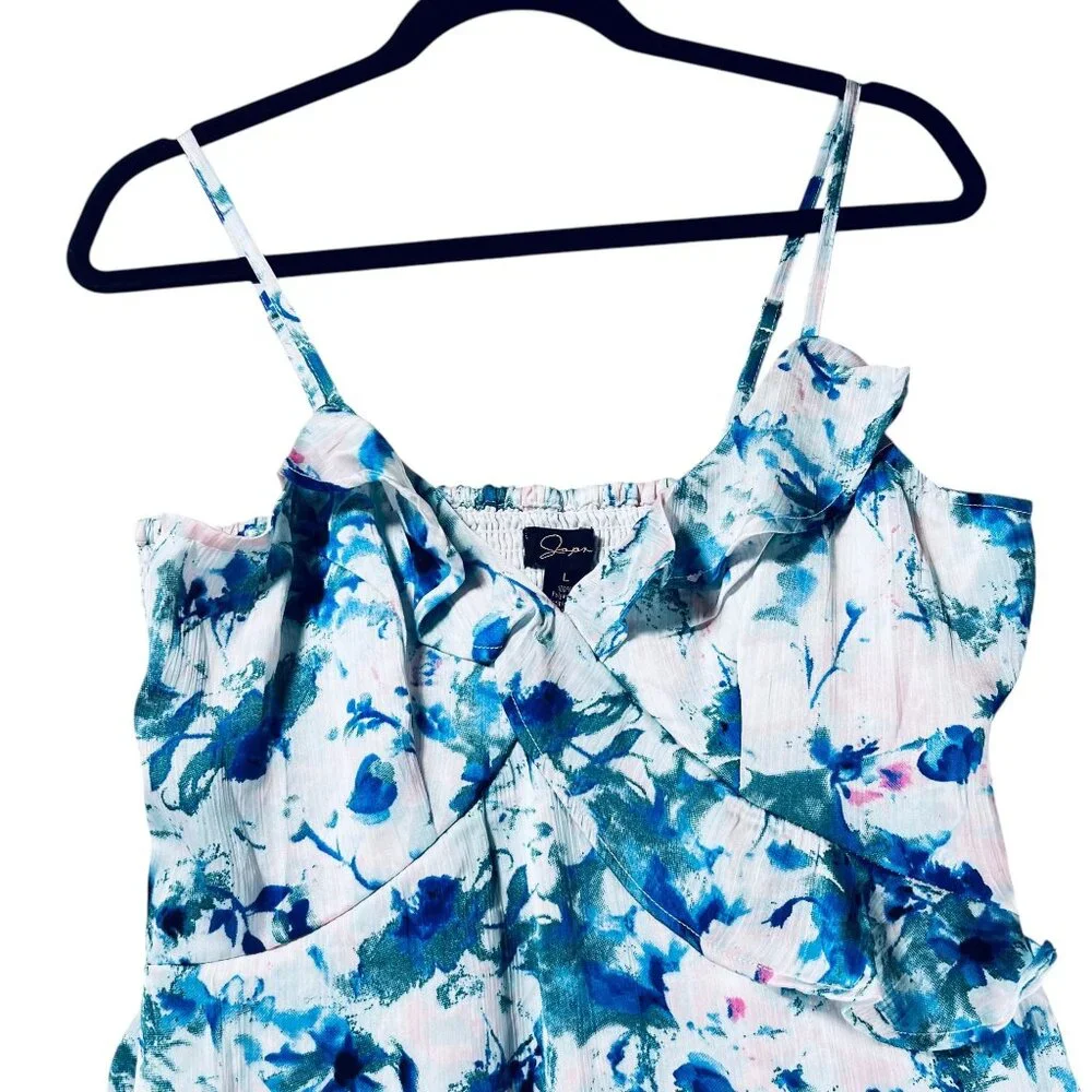 Japna Floral Ruffle Midi Dress HiLo Tiered Adjustable Straps Blue Green Pink XL - Picture 4 of 16